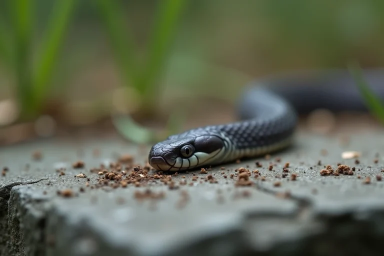 Crotte de couleuvre sur une pierre de jardin avec dépôts d'acide urique blancs caractéristiques