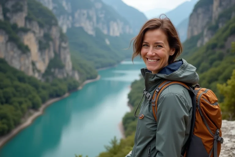 Femme souriante en randonnée dans les Gorges du Verdon