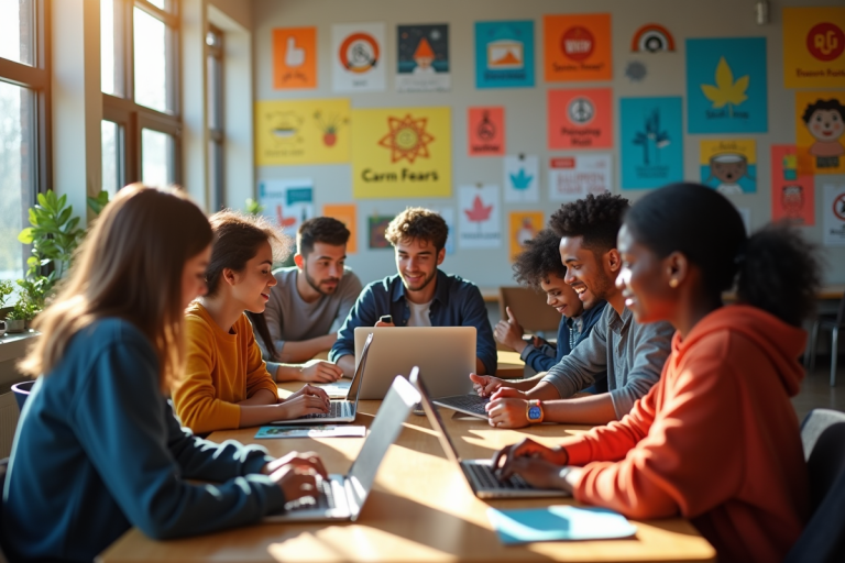 Groupe de personnes collaborant dans un centre communautaire