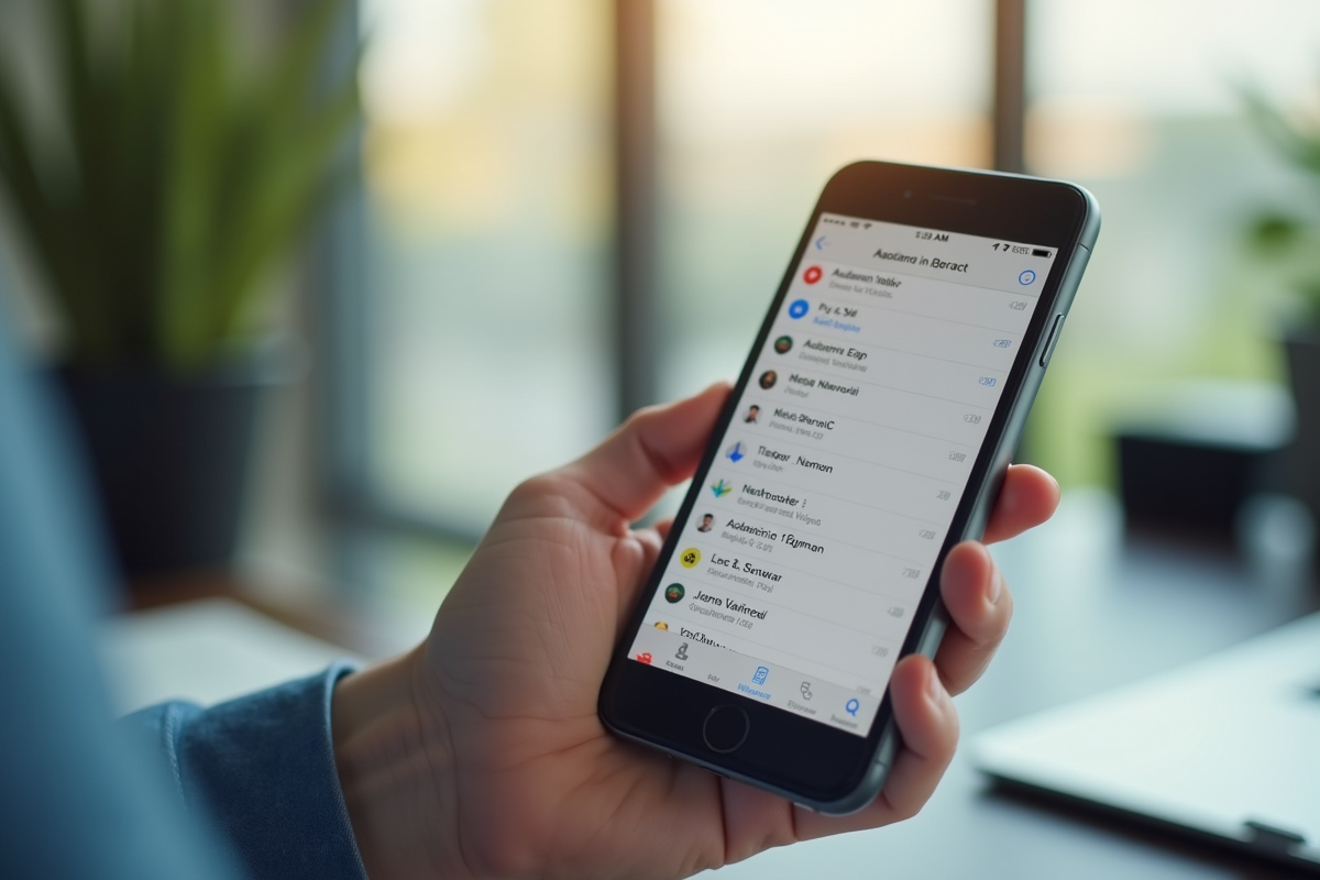 Zoom sur un smartphone affichant une boîte mail académique en journée